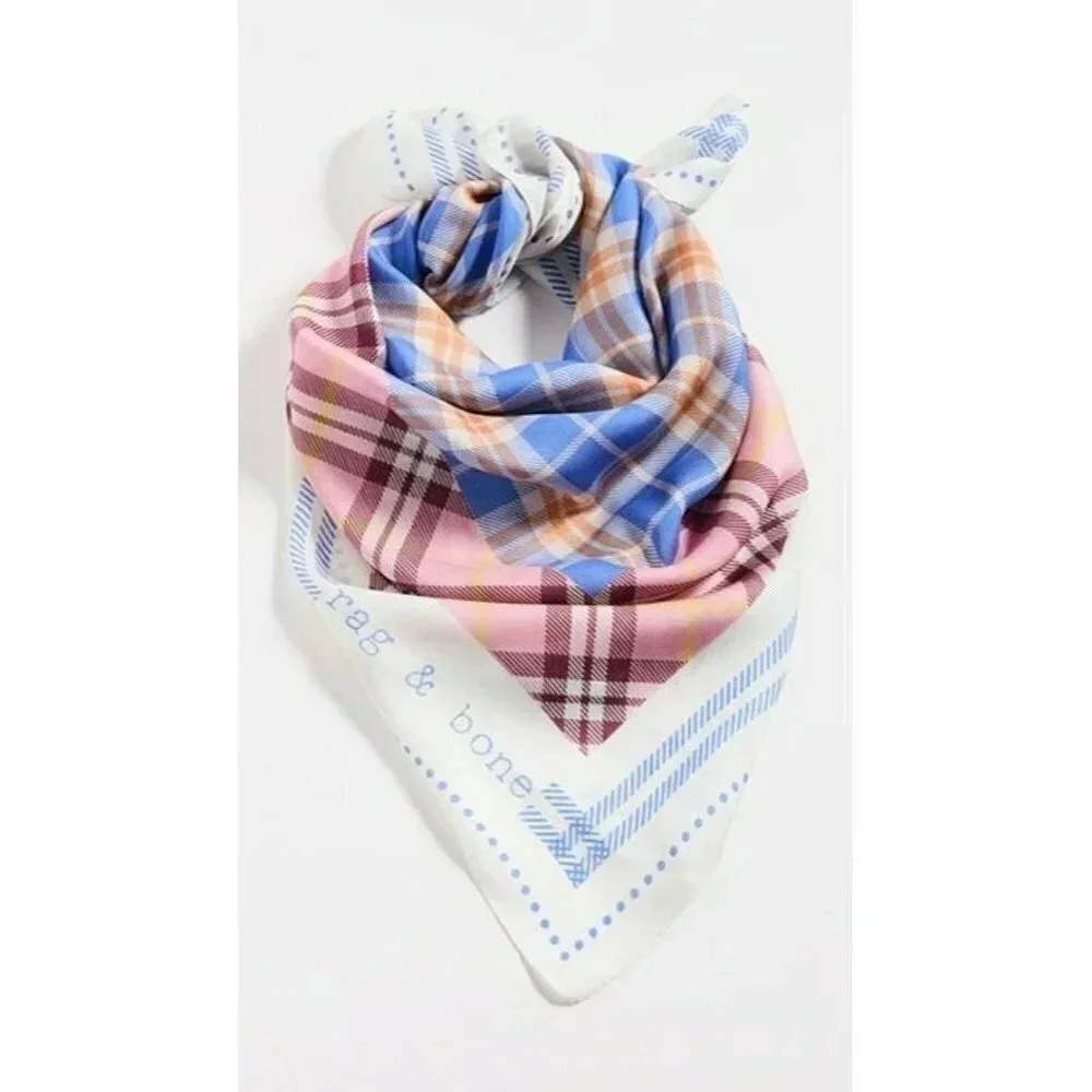 Rag & Bone Women's Pink Plaid 90 Scarf 90x90cm (MSRP $150)